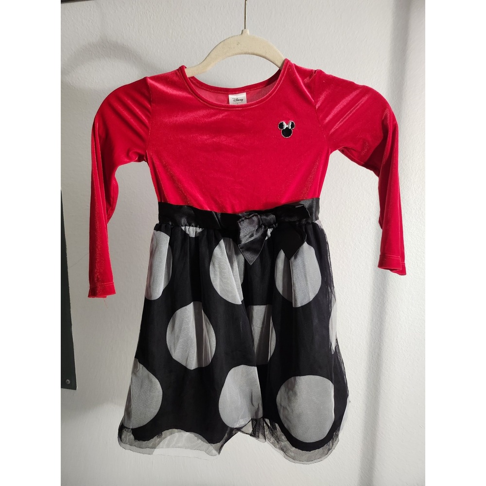 Disney Jumping Beans Minnie Mouse Dress Girls Size 4 Red Velvet Polka Dot Bow
